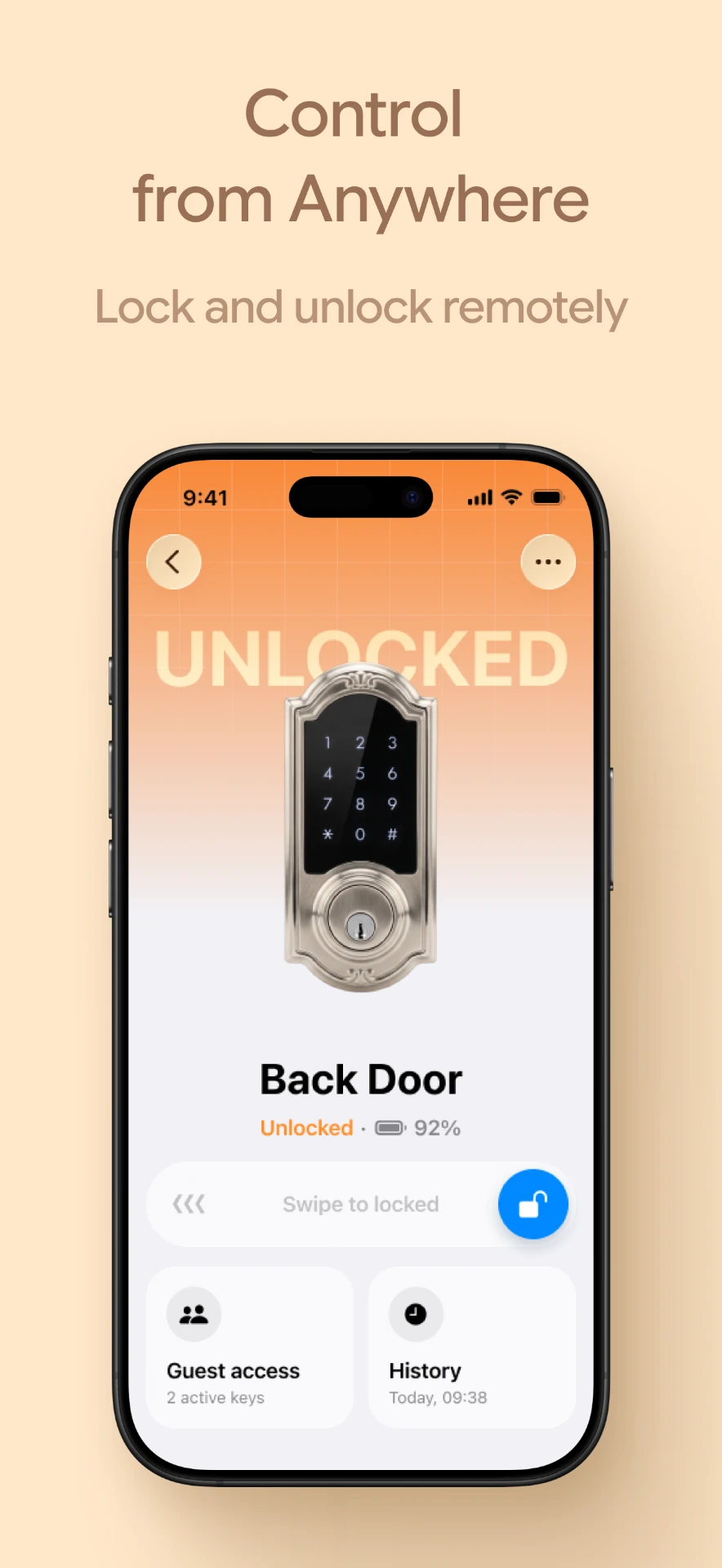 A single Schlage lock screen with a swipe-to-lock control and battery reading